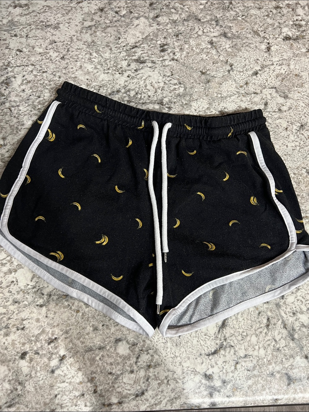 Ardene Black Athletic Shorts with Yellow Crescent Print